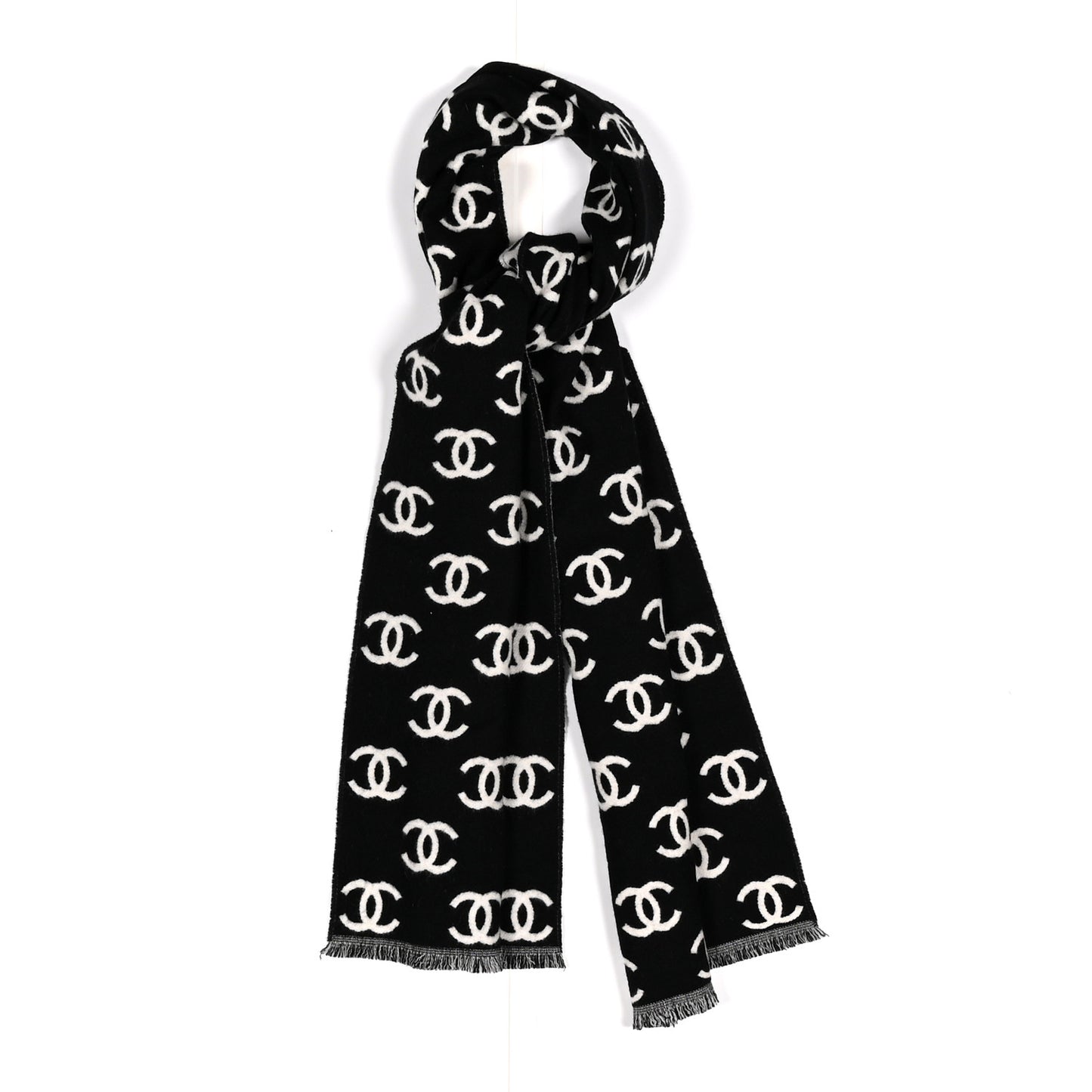 Wool Cashmere CC Scarf Black White
