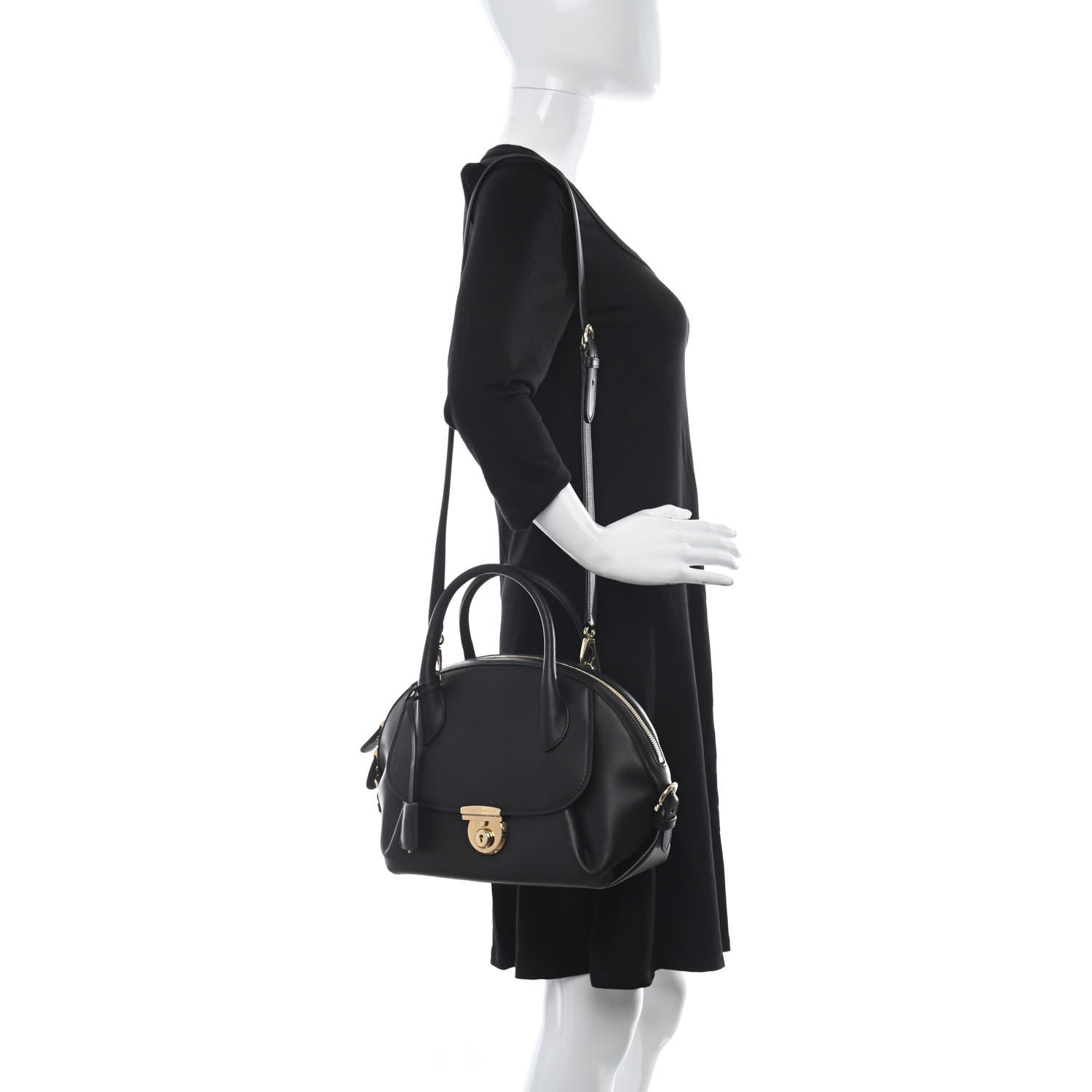 Salvatore Ferragamo Calfskin Fiamma Bag Black 2 of 11