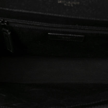 Saint Laurent Grain De Poudre Textured Mixed Matelasse Large Triquilt Monogram Monochrome Satchel Black 4 of 6