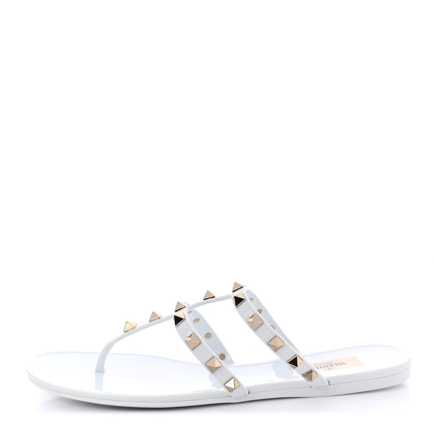 PVC Jelly Rockstud Caged Flat Thong Sandals 38 Optic White