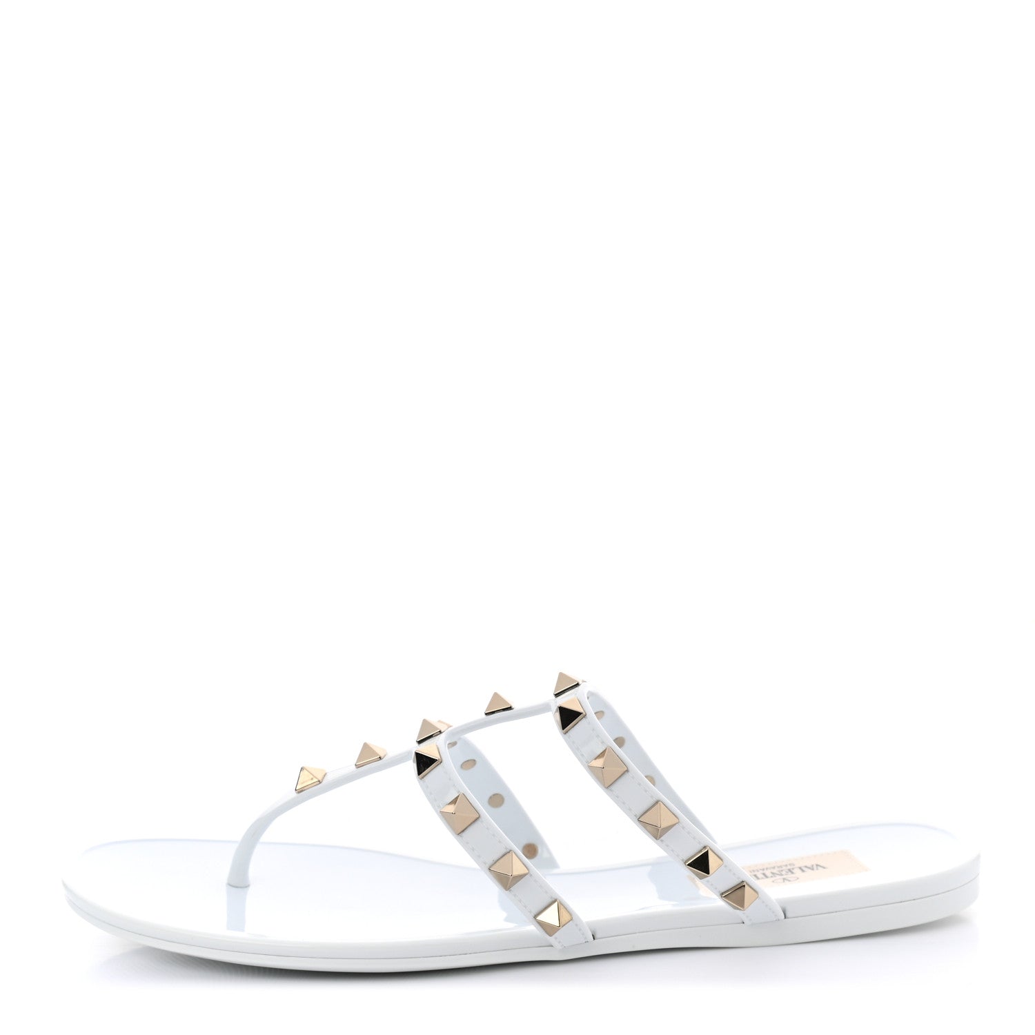 Valentino Garavani PVC Jelly Rockstud Caged Flat Thong Sandals 38 Optic White 1 of 8