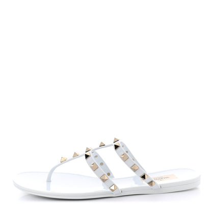 Valentino Garavani PVC Jelly Rockstud Caged Flat Thong Sandals 38 Optic White 1 of 8