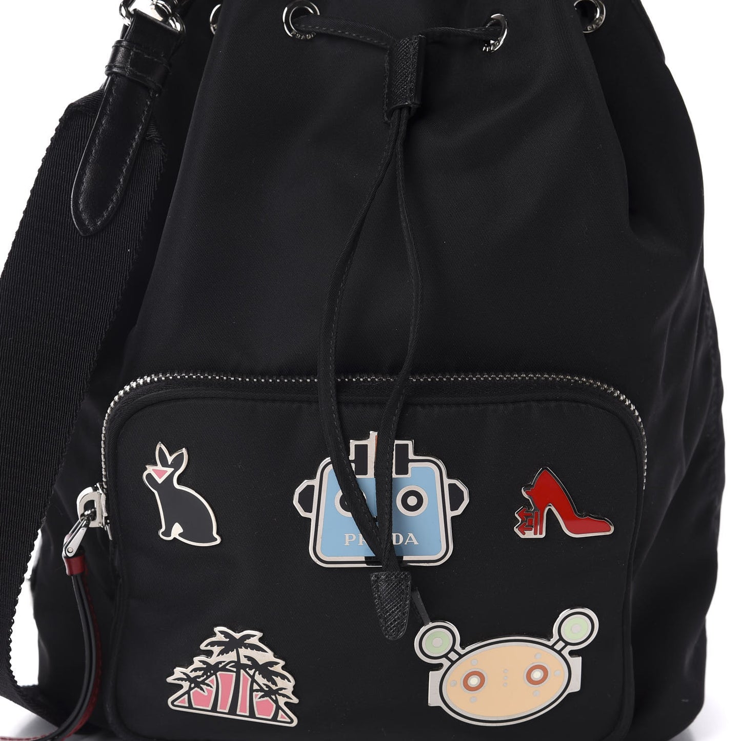 Saffiano Tessuto Nylon Mini Bucket Crossbody Bag Black