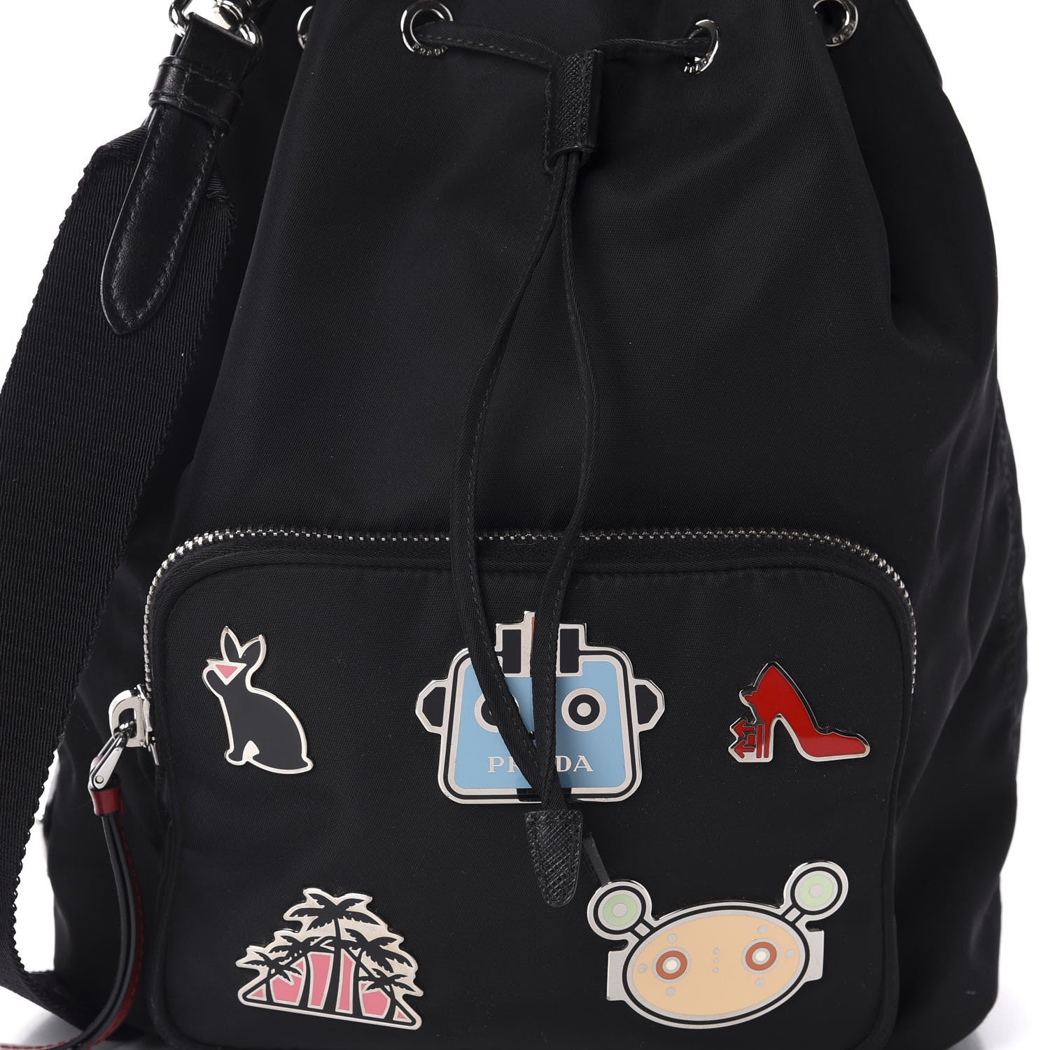 Prada Saffiano Tessuto Nylon Mini Bucket Crossbody Bag Black 11 of 11
