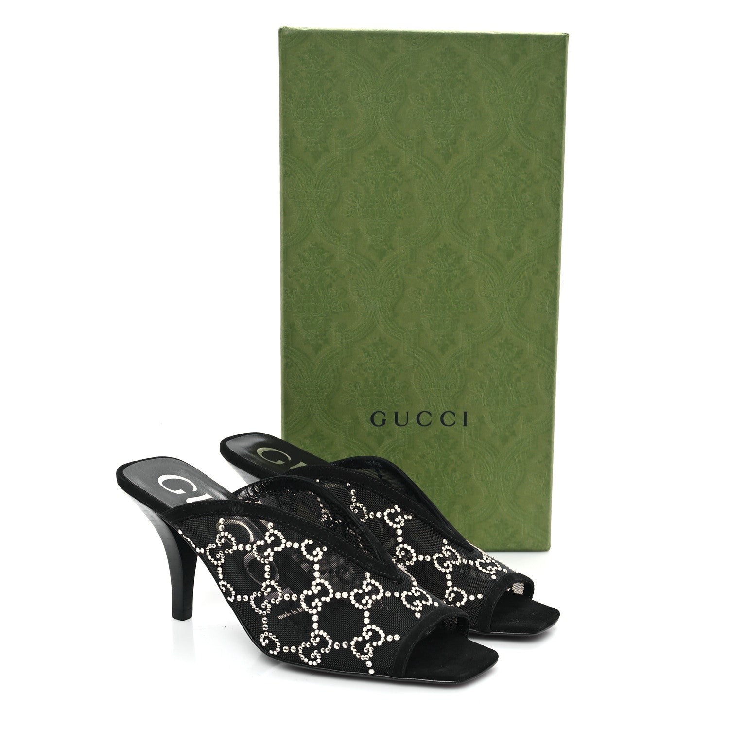 Gucci Tela Retino Kid Scamosciato Crystal GG Monogram Square G 95mm Slide Sandals 35 Black 9 of 9
