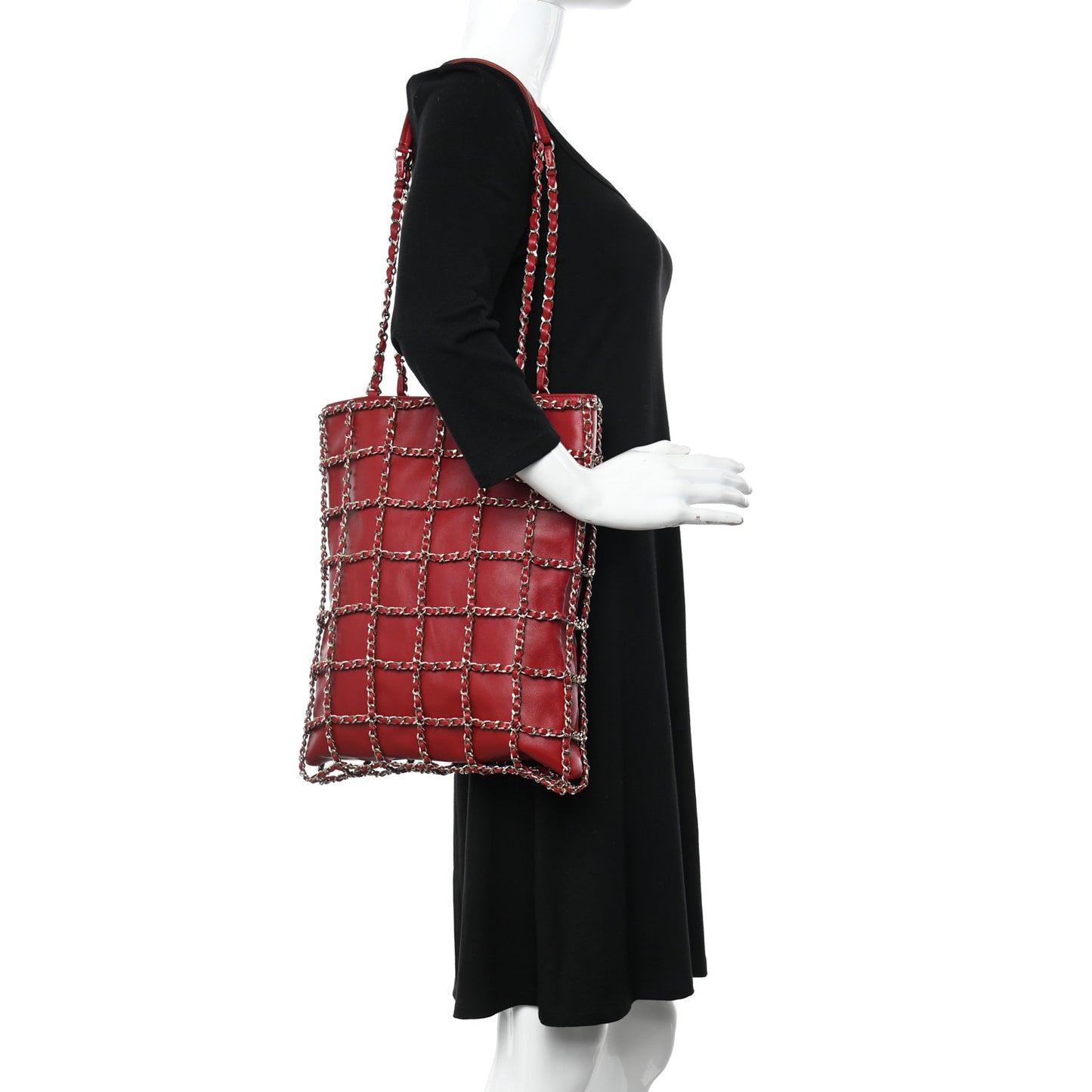 Lambskin Large Shopping Chain Tote Red