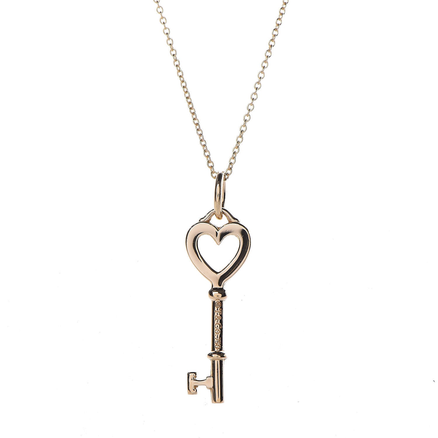 Tiffany 18K Yellow Gold Mini Heart Key Pendant Necklace 4 of 6