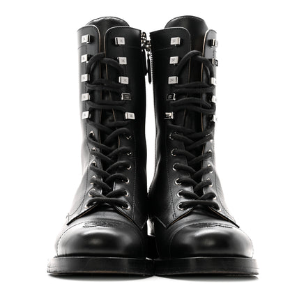 Chanel Calfskin Cap Toe Lace Up Combat Boots 38 Black 7 of 26