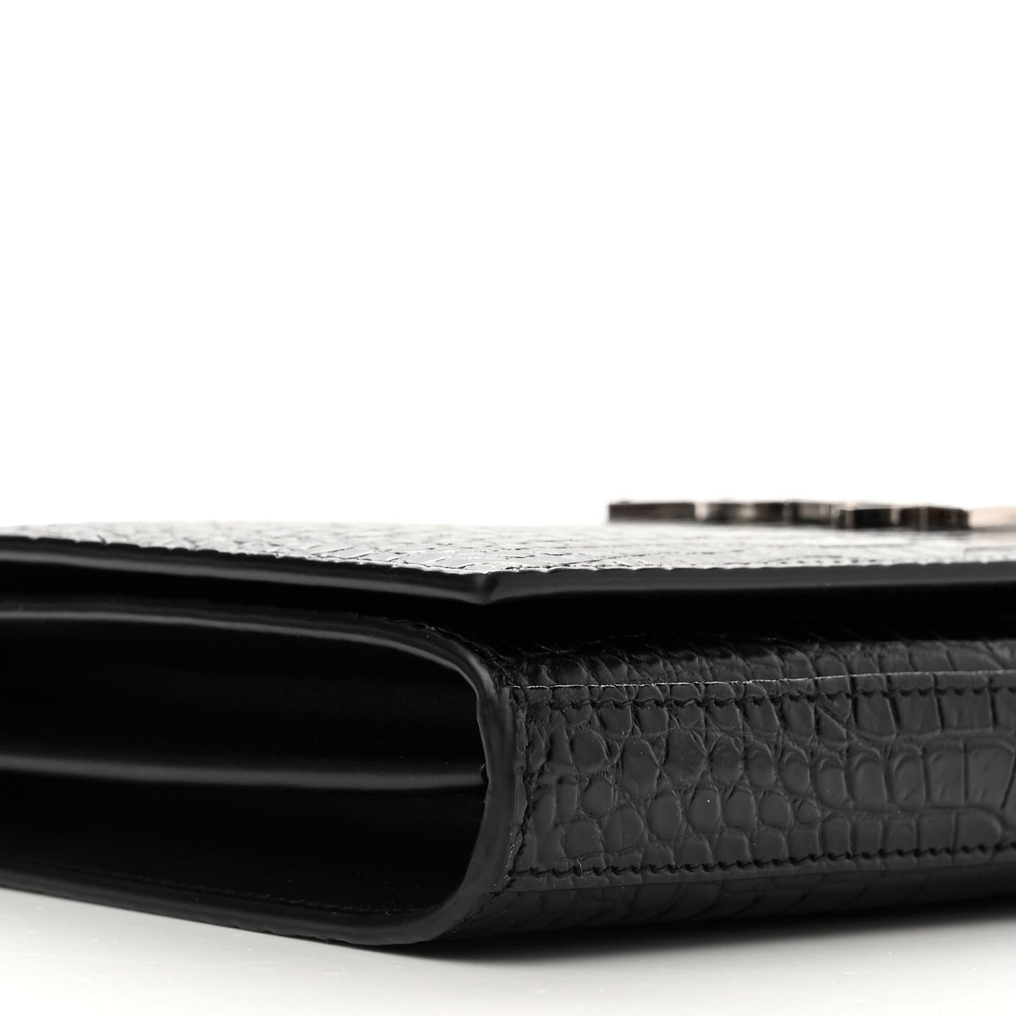 Calfskin Crocodile Embossed Monogram Chain Wallet Black