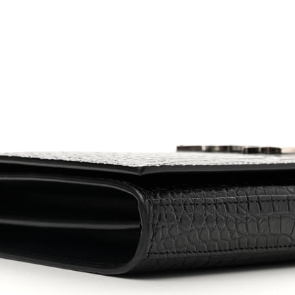 Saint Laurent Calfskin Crocodile Embossed Monogram Chain Wallet Black 9 of 12