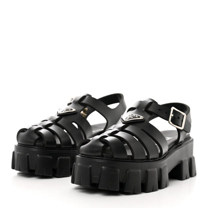Prada Foam Rubber Triangle Logo Monolith 55mm Cage Sandals 36 Black 3 of 9