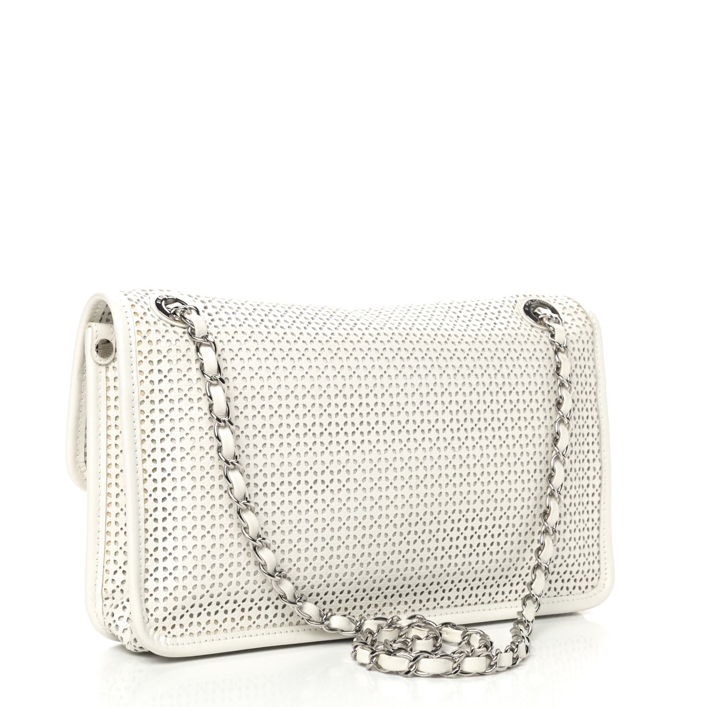 Perforated Calfskin Large Dubai Up In The Air Flap White
