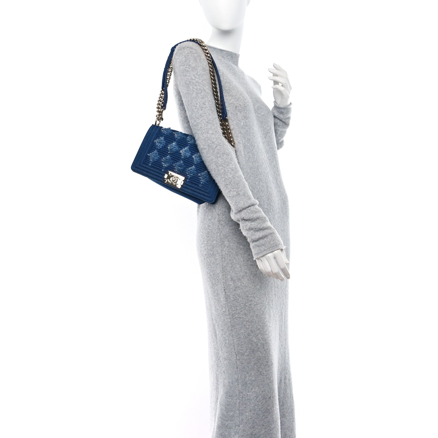 Chanel Denim Pleated Medium Boy Flap Light Blue 2 of 11