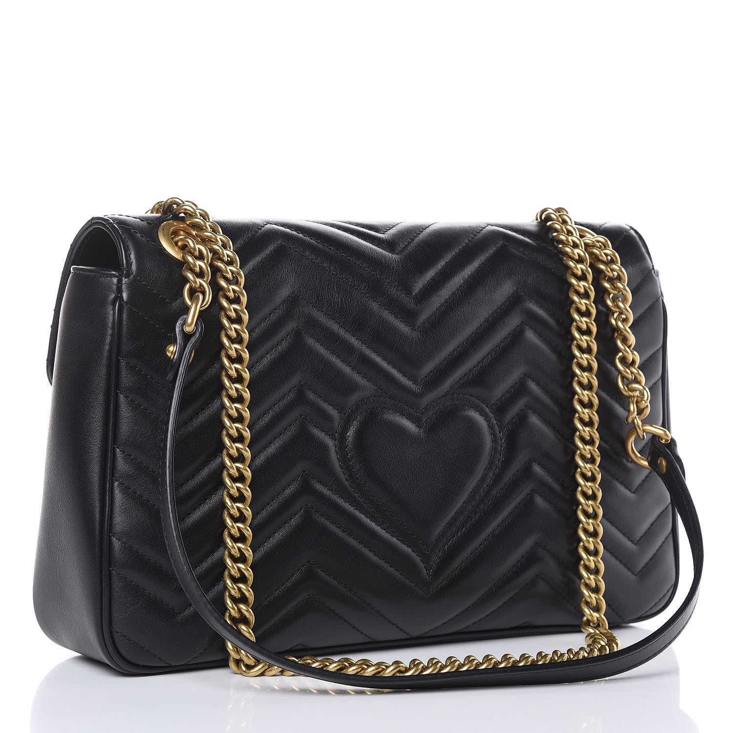 Gucci Calfskin Matelasse Medium GG Marmont Shoulder Bag Black 3 of 14