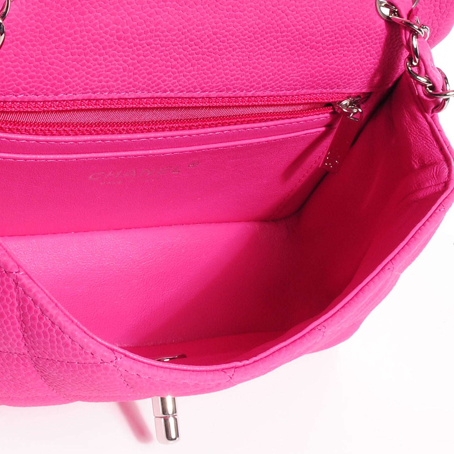 Iridescent Caviar Quilted Mini Flap Hot Pink