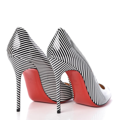 Christian Louboutin Patent Stripes Decollete 554 100 Pumps 40.5 Black White 4 of 8