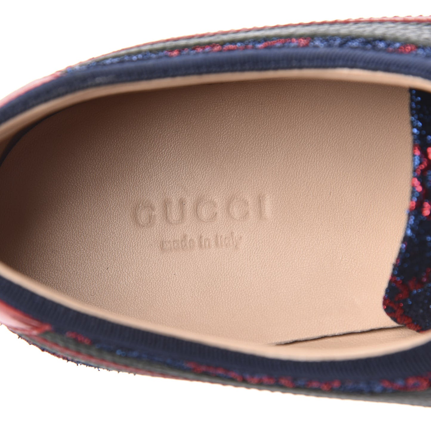Lurex Calfskin Web GG Monogram Womens Falacer Sneakers 38 Iridescent Blue Iridescent Red Silver