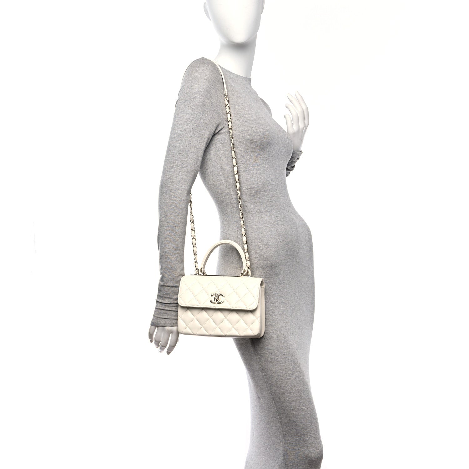 Chanel Lambskin Quilted Mini Trendy CC Dual Handle Flap Bag White 2 of 13