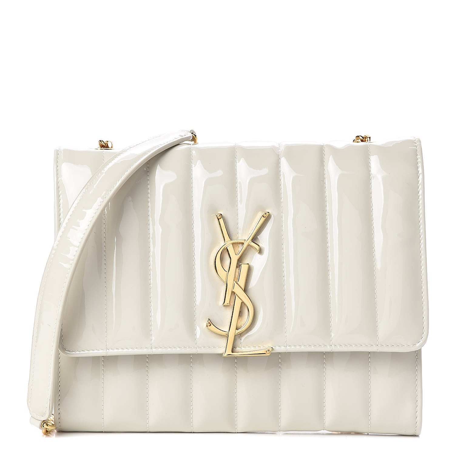 Saint Laurent Patent Calfskin Matelasse Monogram Vicky Chain Wallet Off White 1 of 9