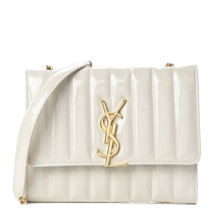 Saint Laurent Patent Calfskin Matelasse Monogram Vicky Chain Wallet Off White 1 of 9