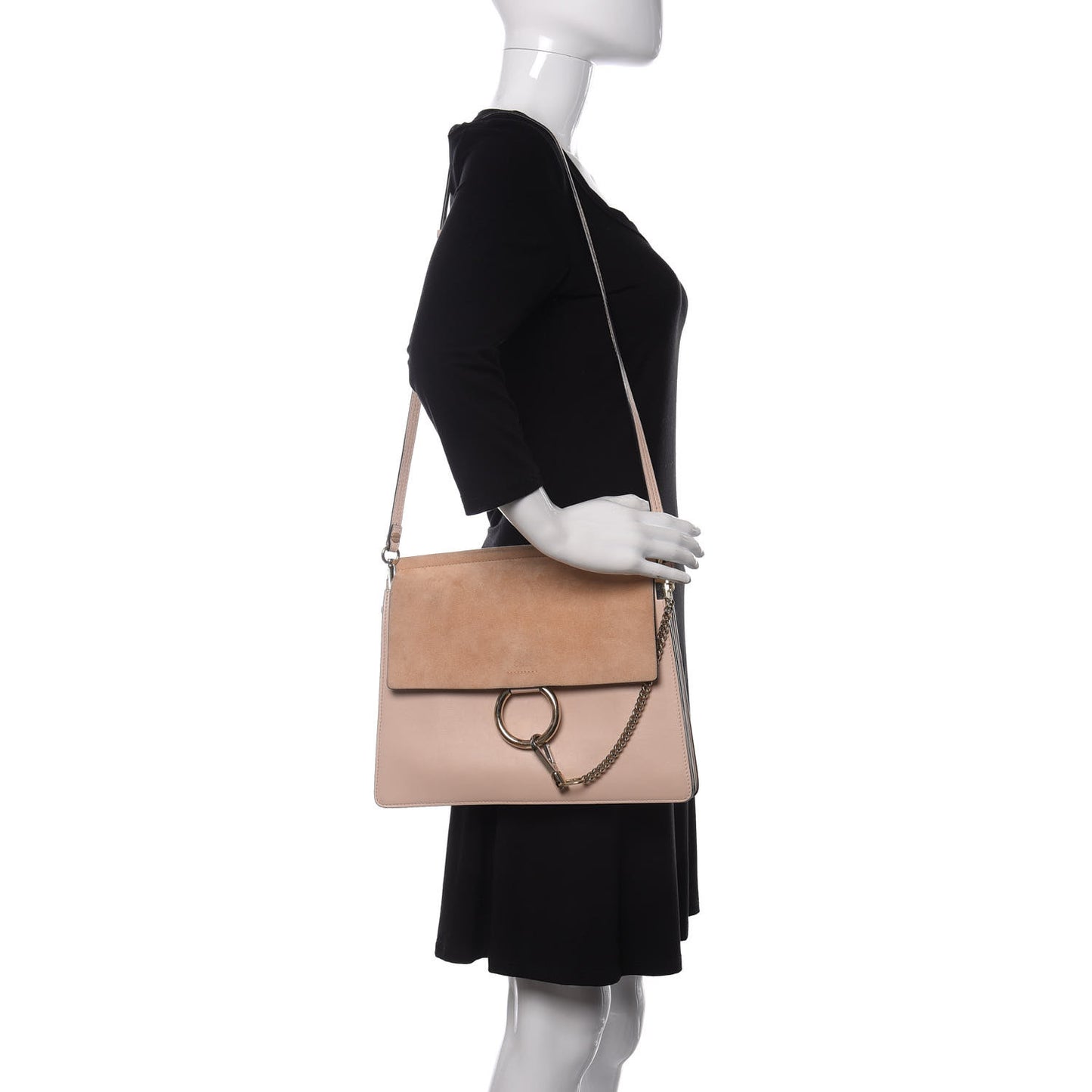 Calfskin Suede Medium Faye Shoulder Bag Cement Pink