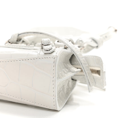 Balenciaga Extra Supple Calfskin Crocodile Embossed Neo Classic Silver Hardware Super Nano City Crossbody White 9 of 10