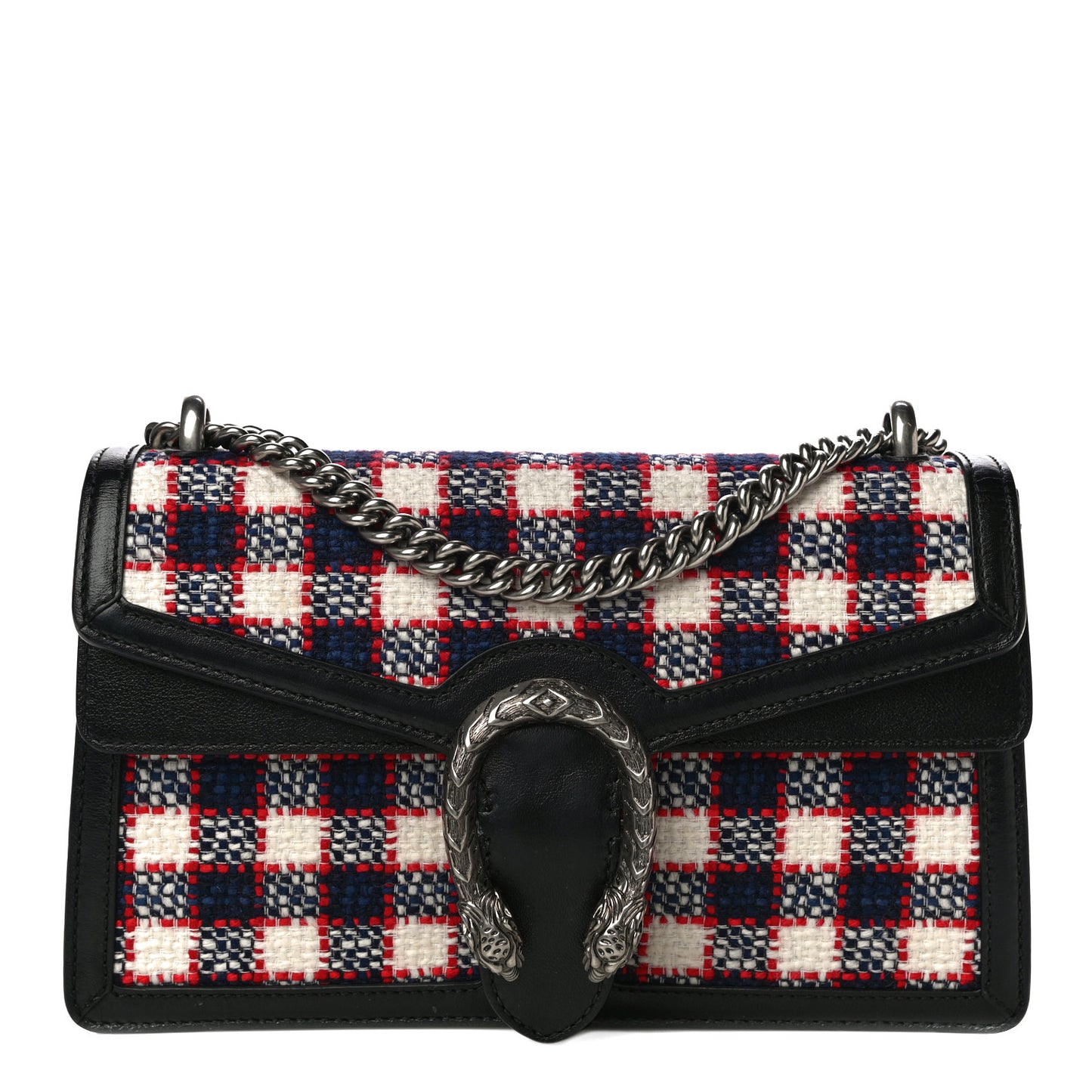 Vintage Tweed Check Small Dionysus Shoulder Bag White Hibiscus Red Marine