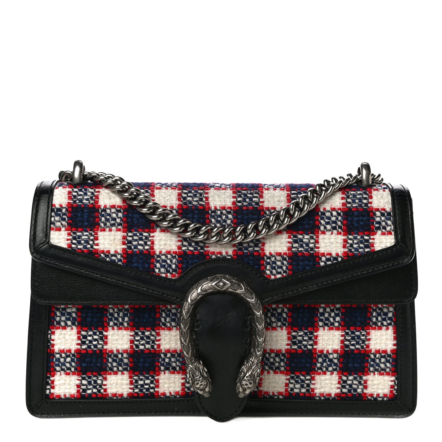 Gucci Vintage Tweed Check Small Dionysus Shoulder Bag White Hibiscus Red Marine 1 of 15