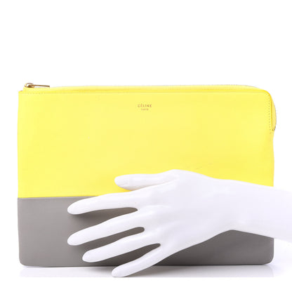 Celine Lambskin Bi-Color Solo Clutch Pouch Fluo Yellow Grey 2 of 9