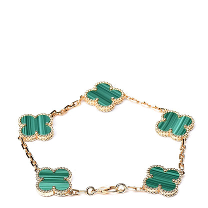 Van Cleef & Arpels 18K Yellow Gold Malachite 5 Motifs Vintage Alhambra Bracelet 3 of 7