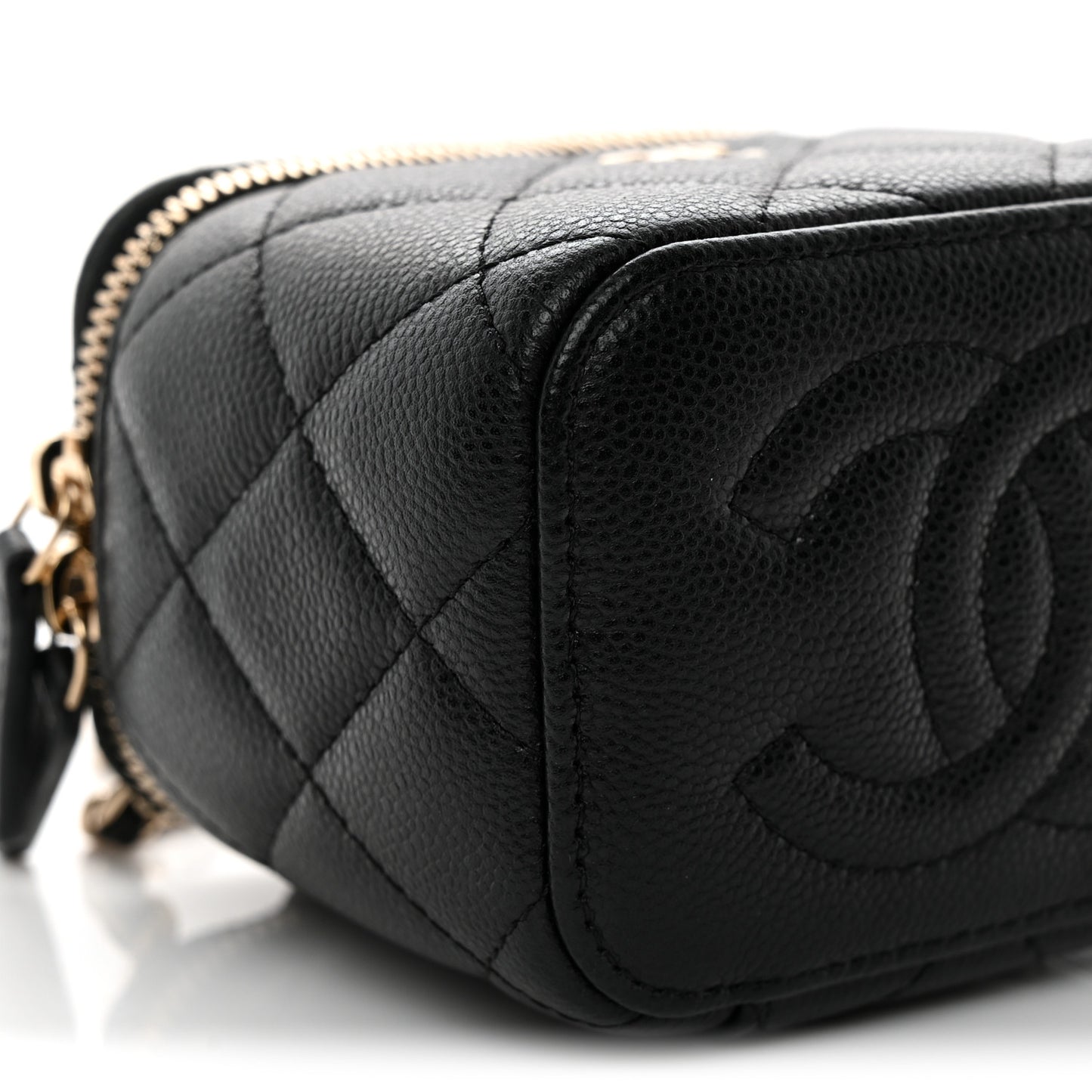 Caviar Quilted Mini Vanity Case With Chain Black