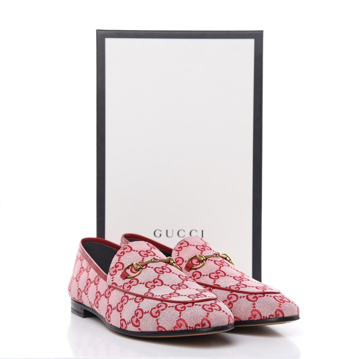 Canvas GG Monogram Horsebit Womens Jordaan Loafers 40 Gardenia Hibiscus Red