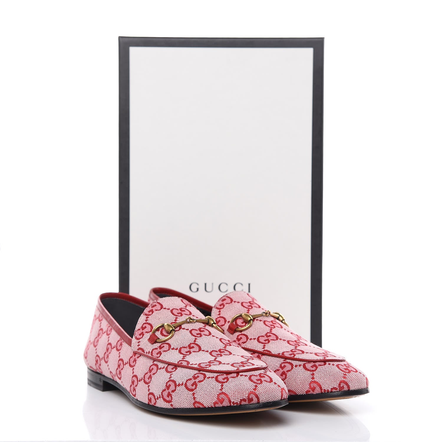 Gucci Canvas GG Monogram Horsebit Womens Jordaan Loafers 40 Gardenia Hibiscus Red 9 of 9
