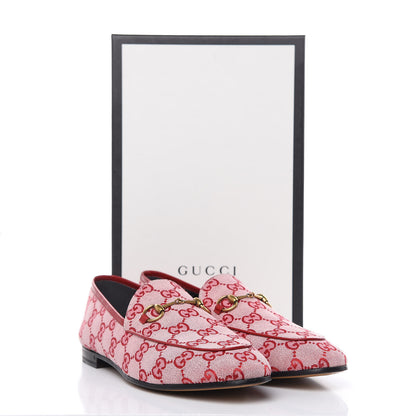 Gucci Canvas GG Monogram Horsebit Womens Jordaan Loafers 40 Gardenia Hibiscus Red 9 of 9