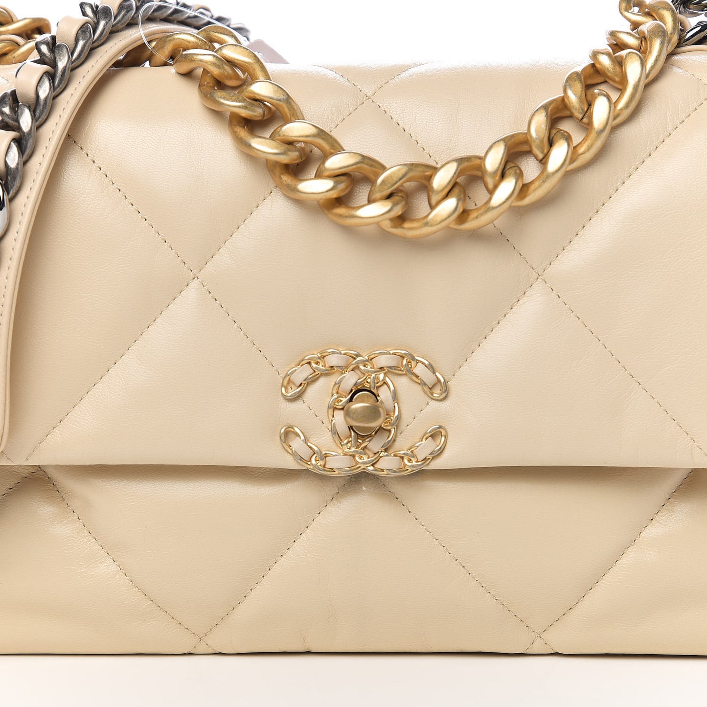 Lambskin Quilted Large 19 Flap Beige