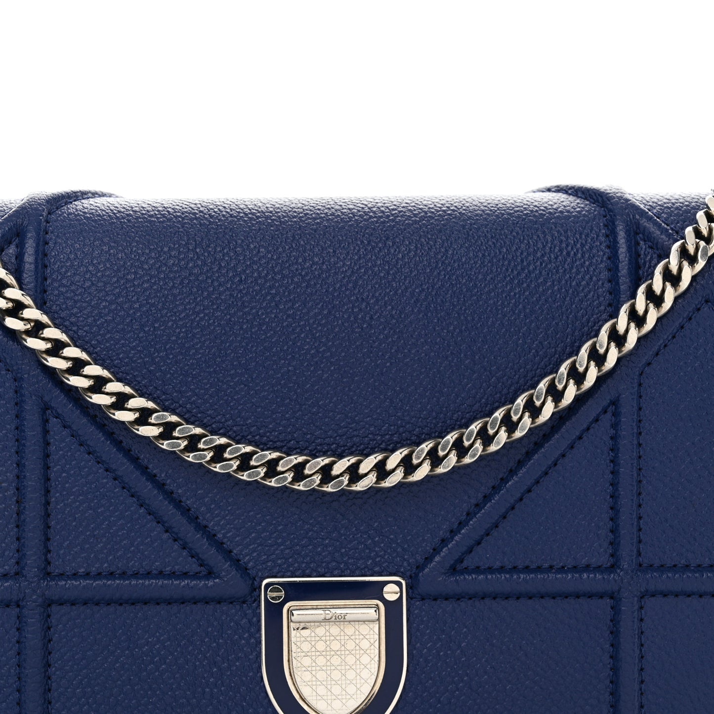 Grained Calfskin Diorama Wallet on Chain Pouch Blue