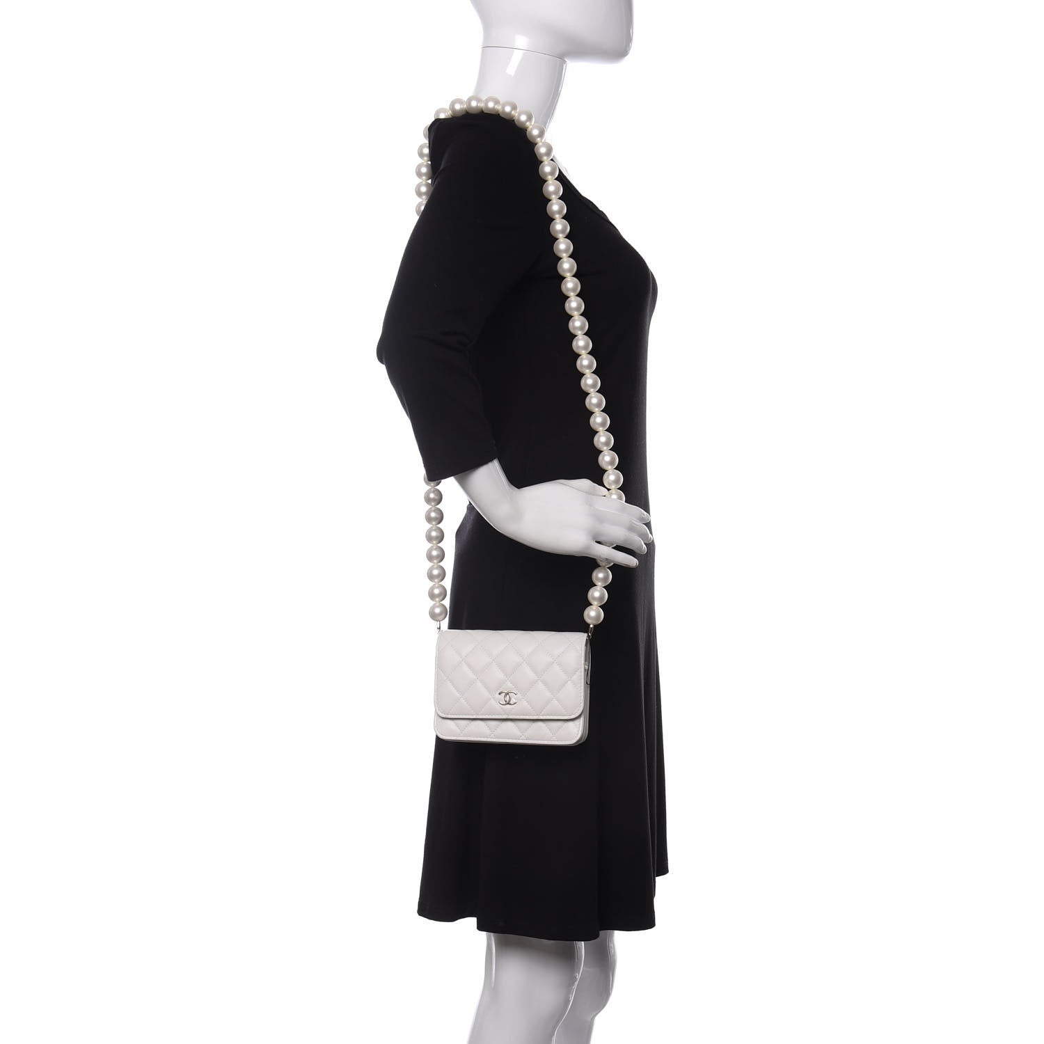 Chanel Calfskin Quilted Pearl Mini Wallet On Chain WOC White 2 of 9