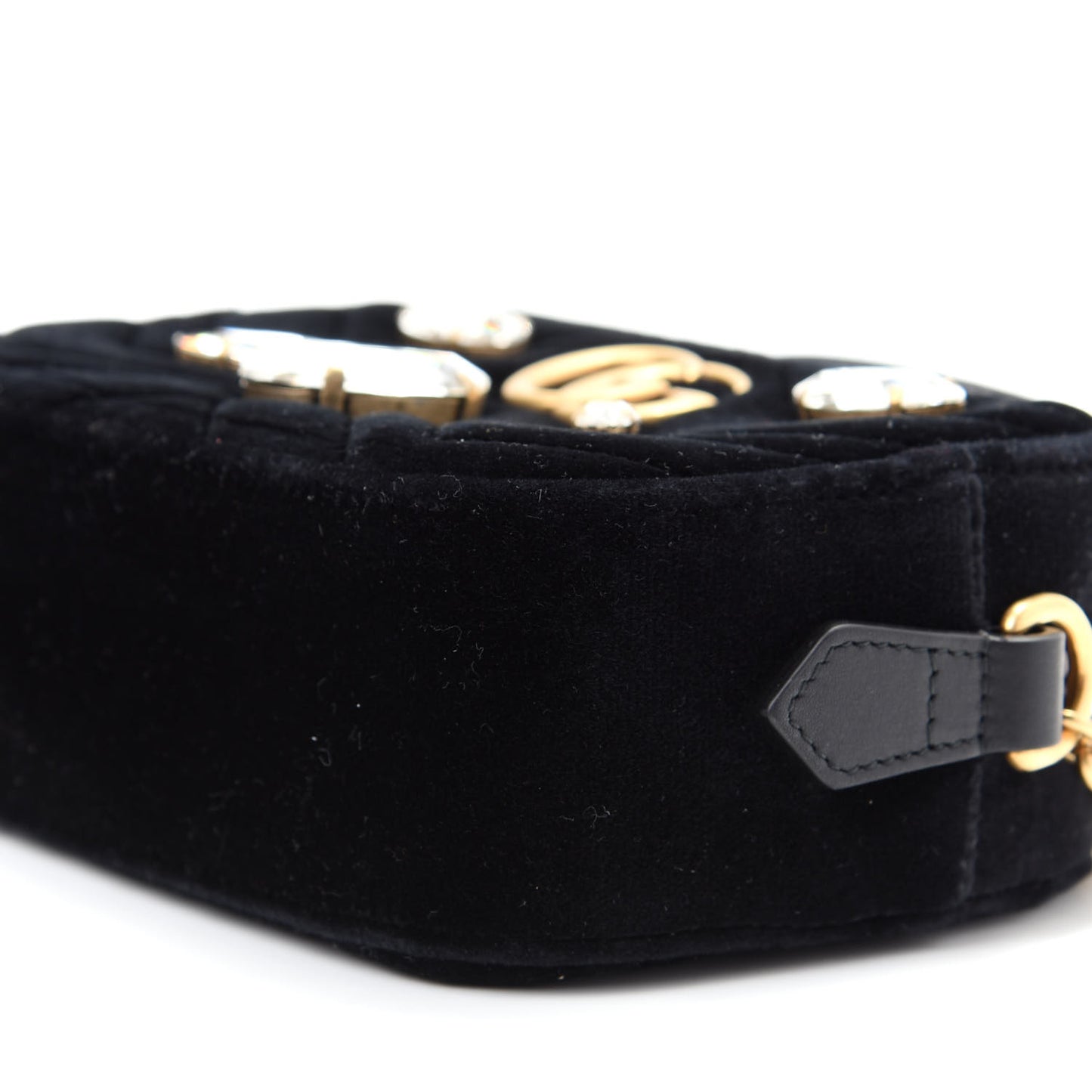 Velvet Matelasse Marquise Crystals Mini GG Marmont Chain Shoulder Bag Black