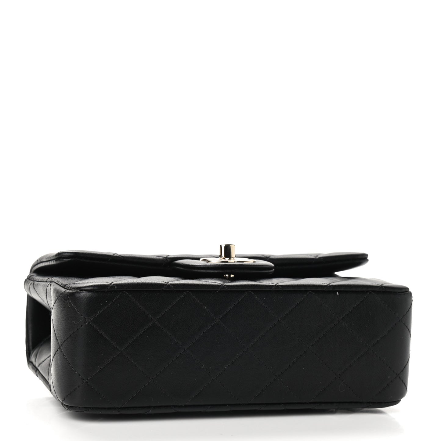 Lambskin Quilted Mini Top Handle Rectangular Flap Black