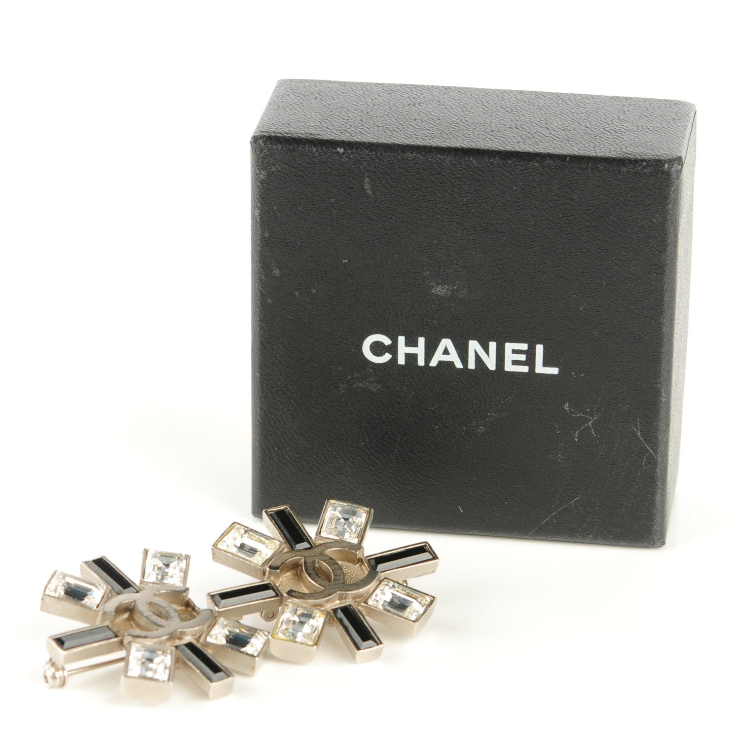 Chanel Baguette Crystal CC Brooch Silver Black 4 of 5