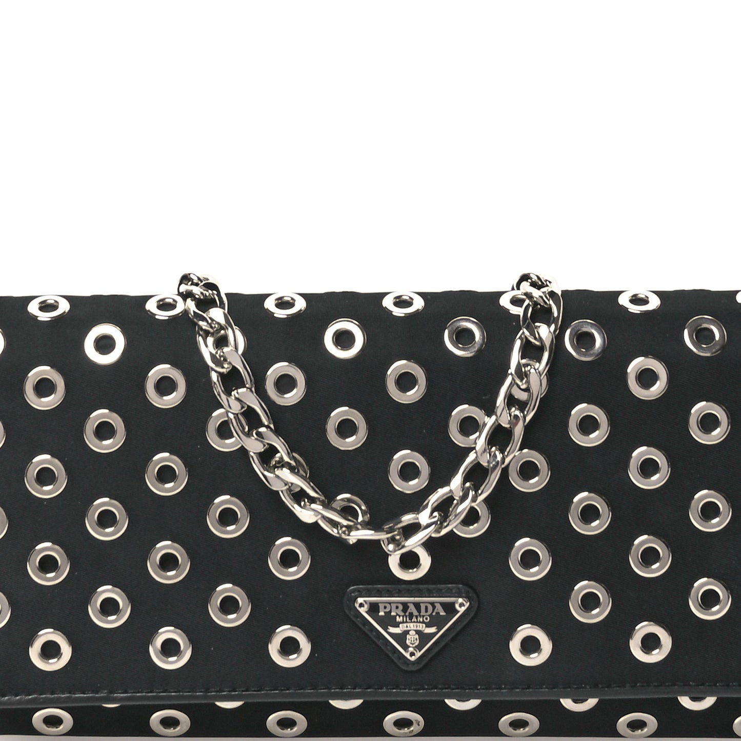 Tessuto Nylon Soft Calf Grommet Wallet On Chain Black