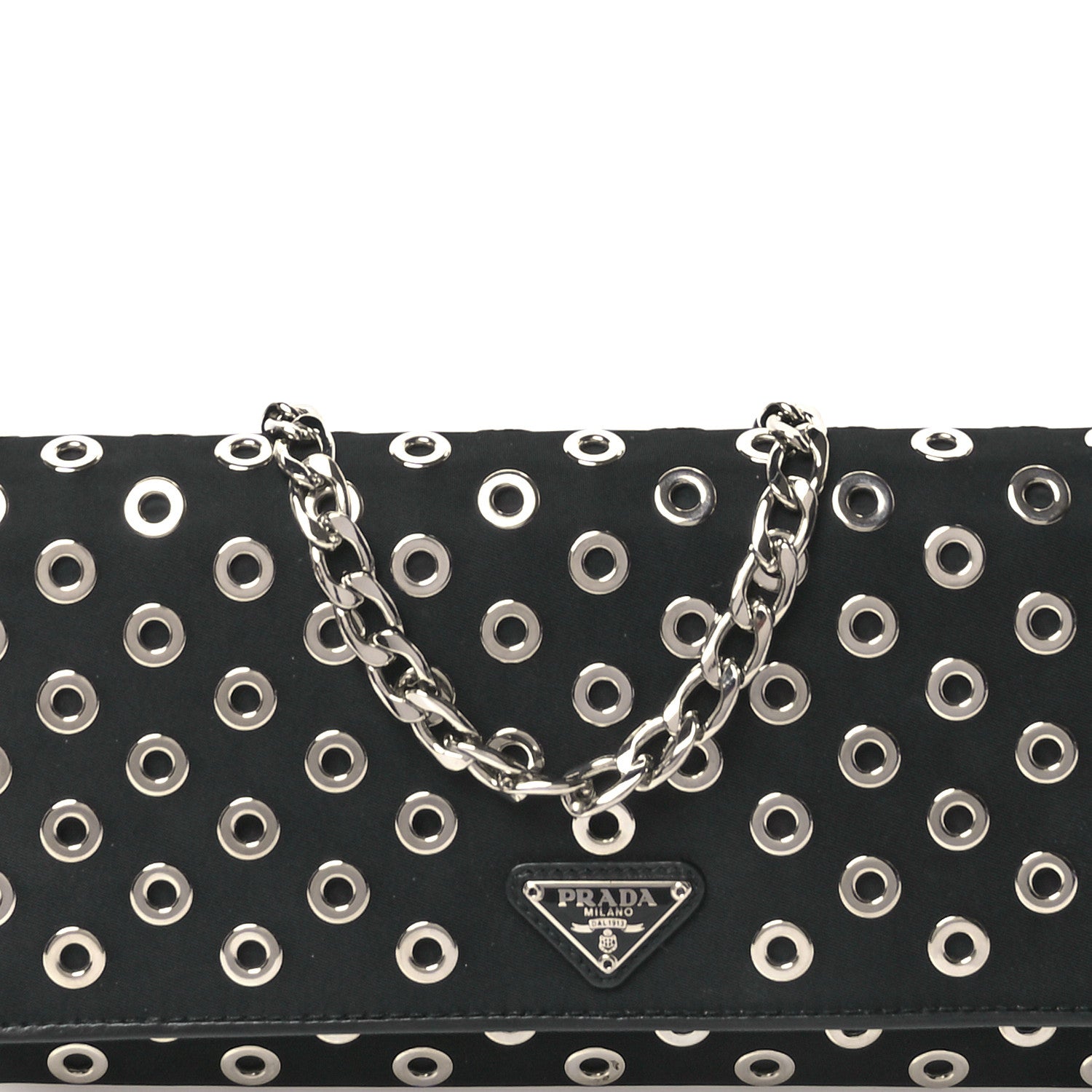 Prada Tessuto Nylon Soft Calf Grommet Wallet On Chain Black 8 of 11