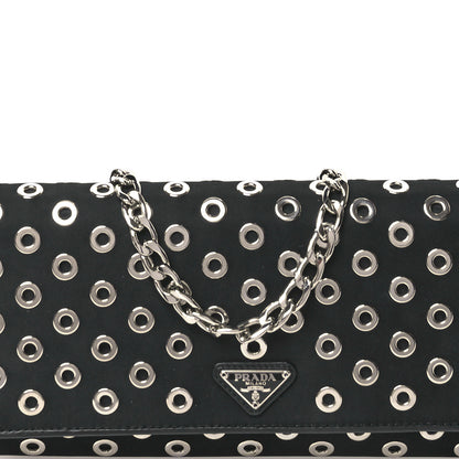 Prada Tessuto Nylon Soft Calf Grommet Wallet On Chain Black 8 of 11