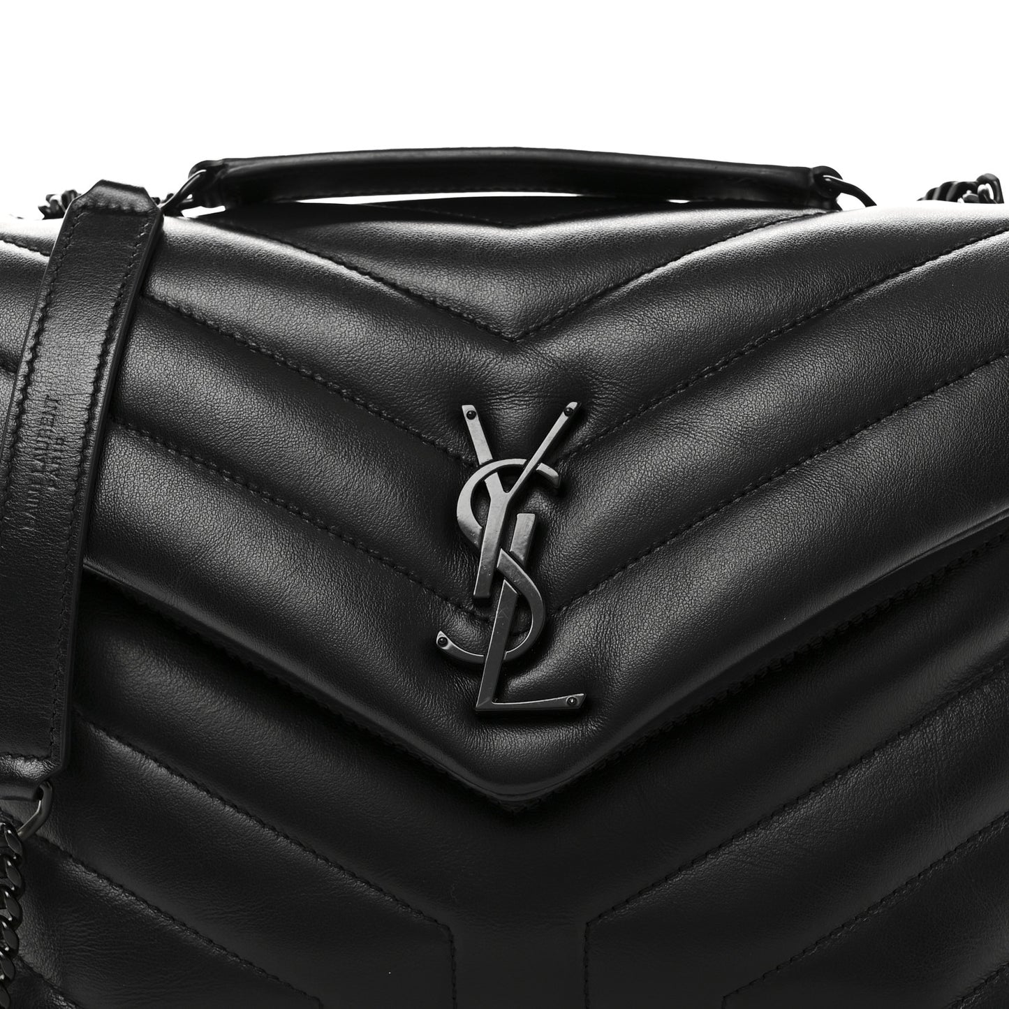 Calfskin Y Quilted Monogram Monochrome Small Loulou Chain Satchel Black
