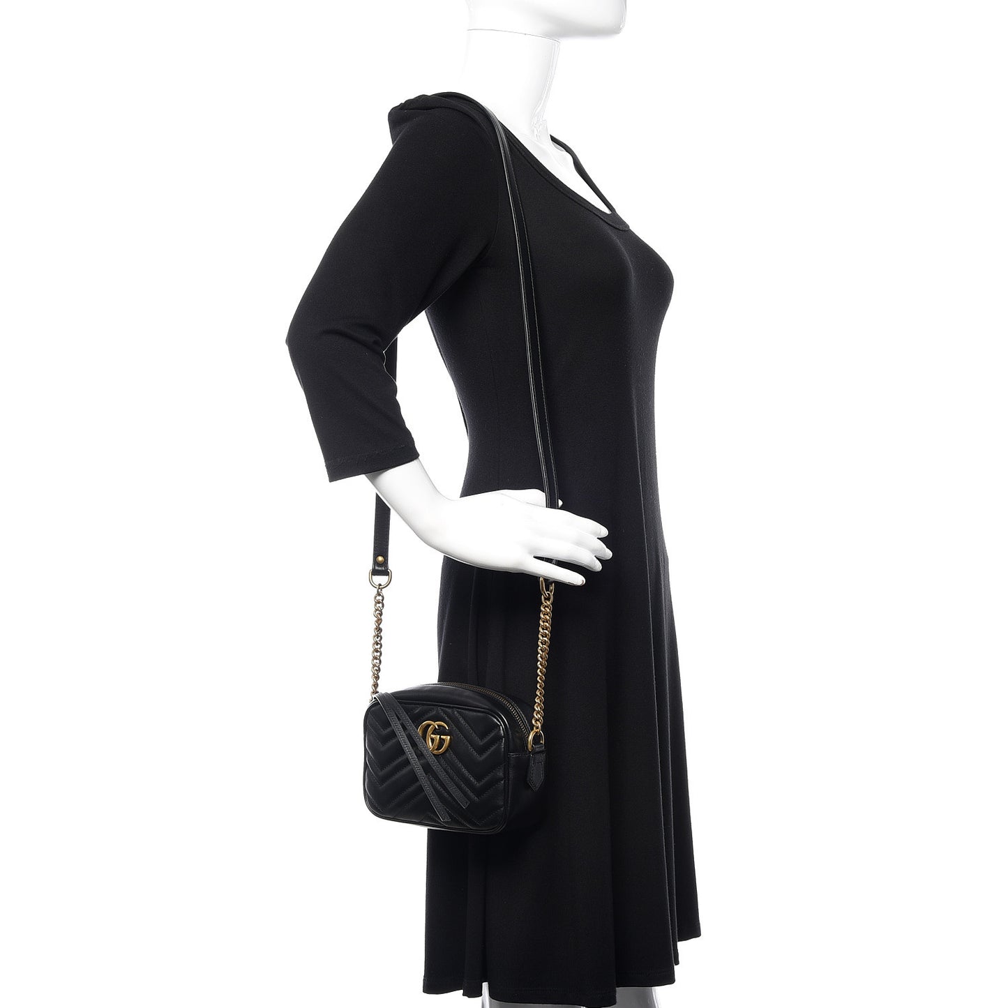 Calfskin Matelasse Mini GG Marmont Chain Shoulder Bag Black
