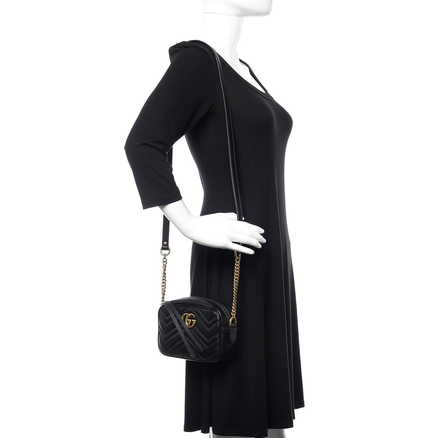 Gucci Calfskin Matelasse Mini GG Marmont Chain Shoulder Bag Black 2 of 10
