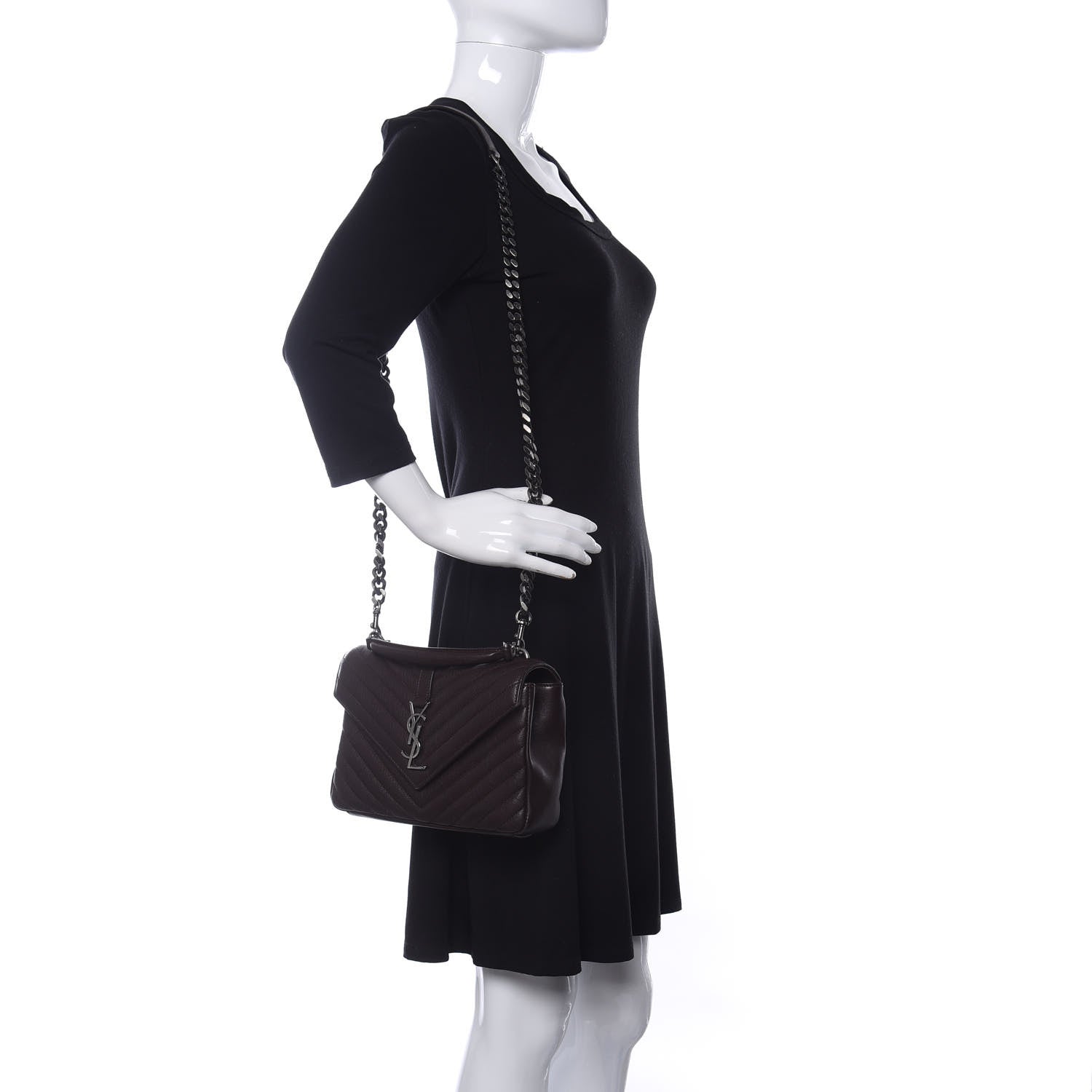 Saint Laurent Lambskin Matelasse Chevron Monogram Medium College Bag Faggio 2 of 12