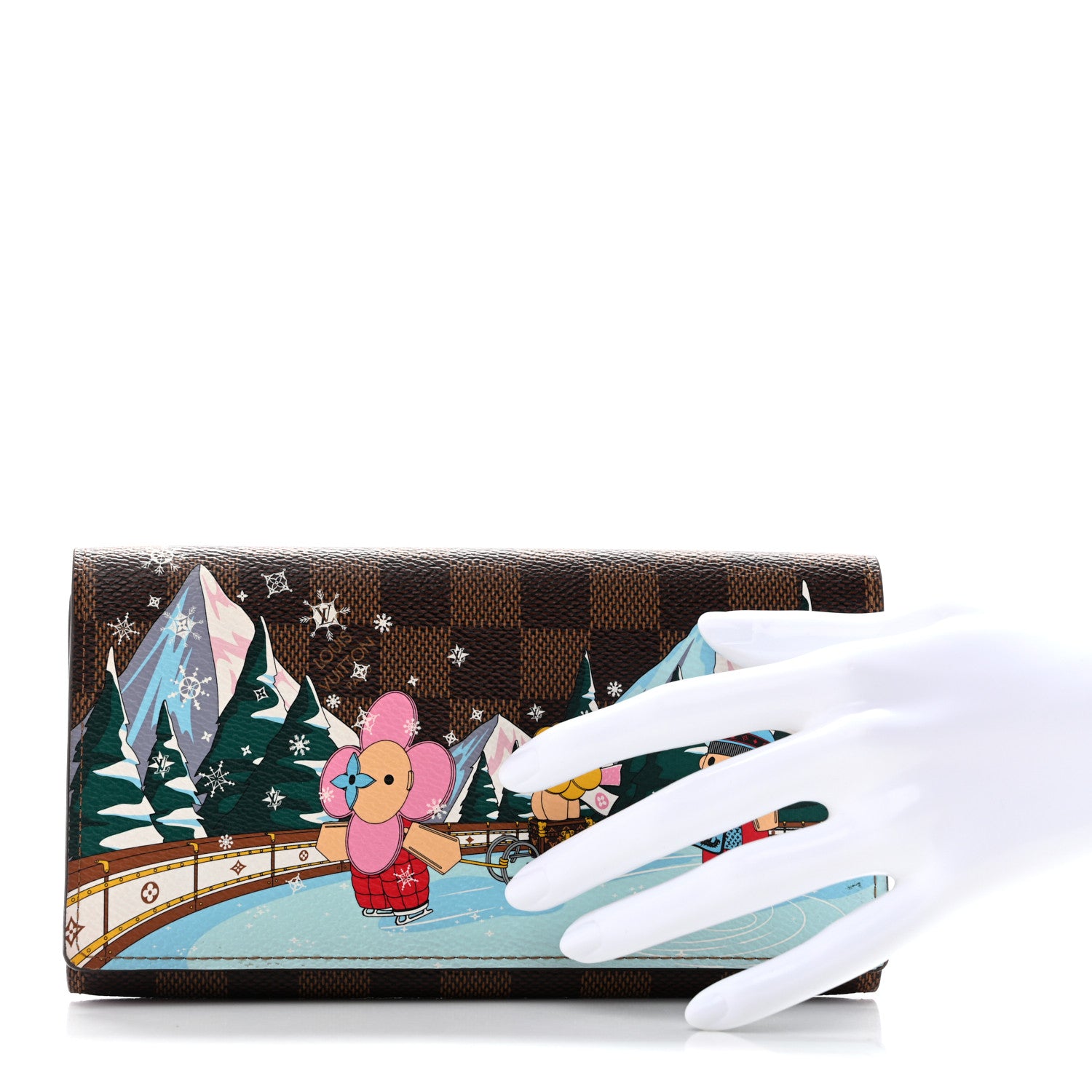 Louis Vuitton Damier Ebene 2023 Christmas Animation Ice Skating Sarah Wallet Pink 2 of 6