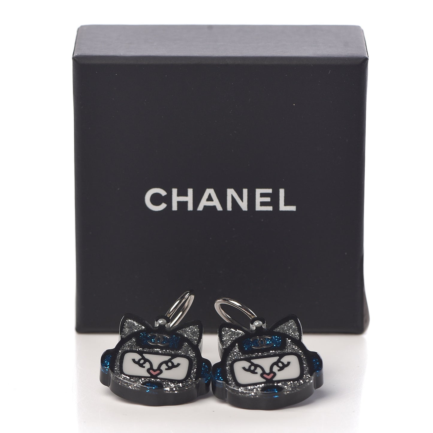 Resin Emoji Robot Cat Dangle Earrings Black Iridescent Grey