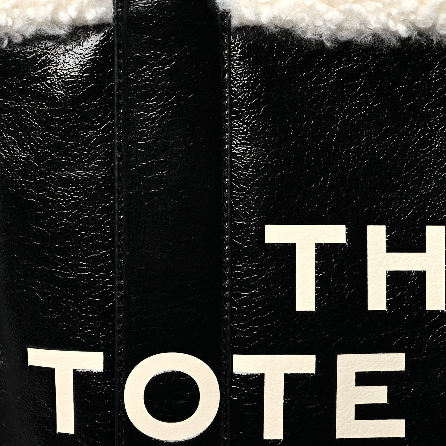 Shiny Calfskin Faux Shearling Large The Traveler Tote Bag Black